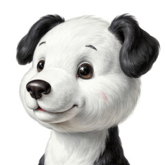 Obraz premium Detailed Digital Painting of White and Black Puppy with Cheerful Expression Against Gray Background. A close up of a white and black dog with brown eyes.