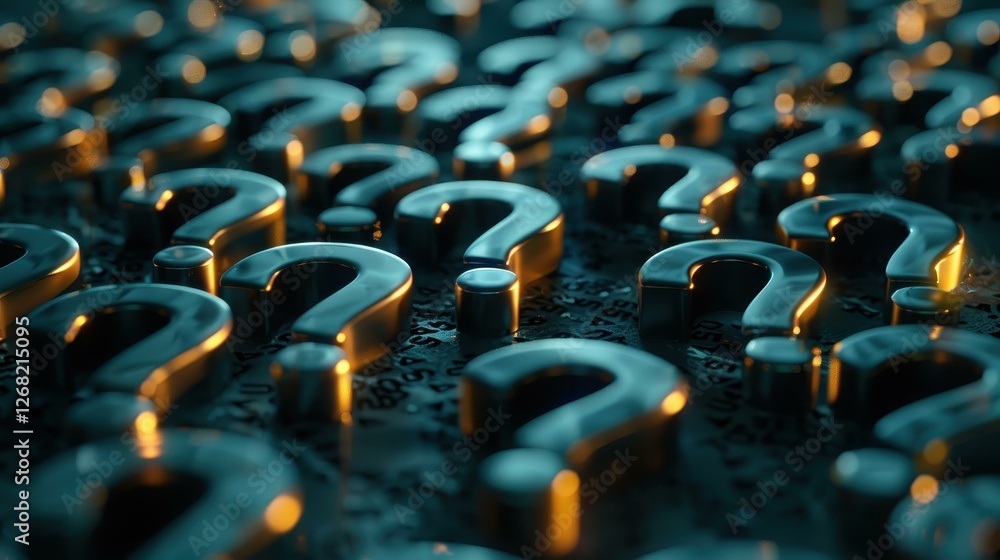 Poster explore a captivating 3d world filled with endless question marks, sparking curiosity and imaginatio
