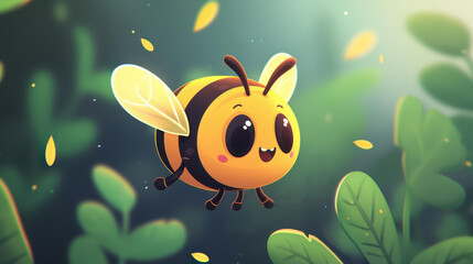 Delightful illustration of bees buzzing along a whimsical path, perfect for childrens stories, wallpaper, or card designs.