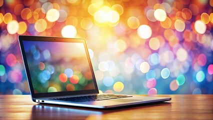 Fototapeta premium Isolated Laptop with Blank Screen, Bokeh Background - Stock Photo