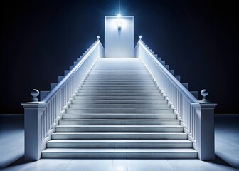 Fototapeta premium Isolated White Staircase, Modern Minimalist Night Photography, Front View, Clean Design, Architectural Detail
