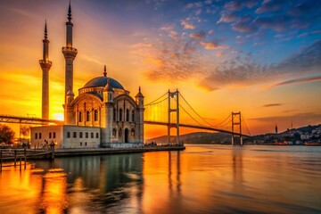 Obraz premium Istanbul Sunrise: Ortaköy Mosque & Bosphorus Bridge