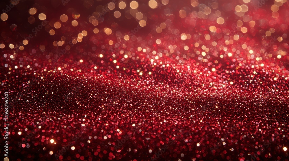 Poster a shimmering red glitter background with bokeh effects.