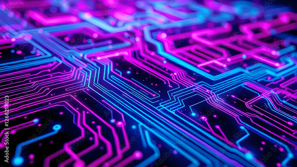 Poster a seamless vector pattern of electronic circuit board lines and microchips illustrates the intricate