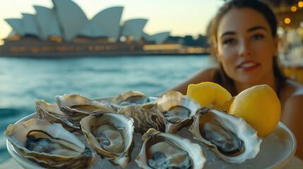 Fresh Oyster Platter With Lemons at a Scenic Sydney Waterfront