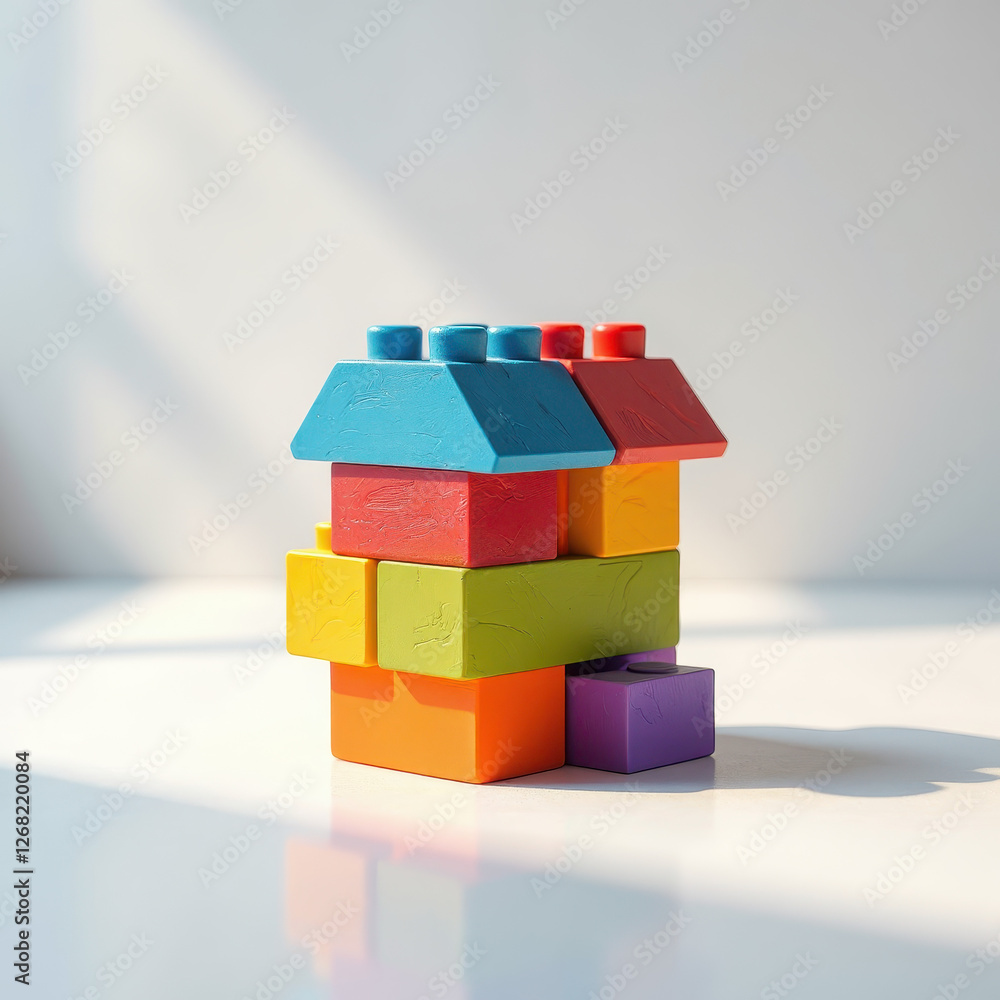 Poster vibrant wooden building block set arranged in house shape on transparent background. a stack of brig