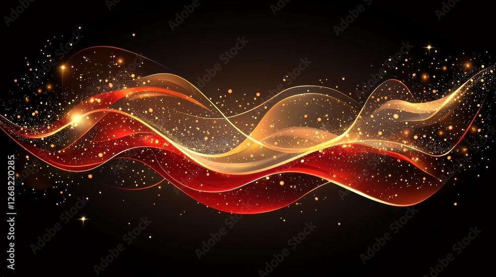 Poster abstract wave design with shimmering lights and colors on a dark background.