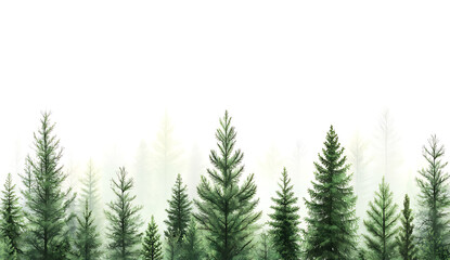 Lush green pine trees create serene forest landscape, evoking tranquility and nature beauty
