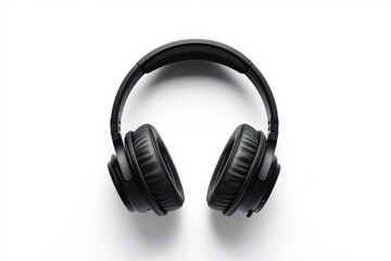 Black headphones studio shot, white background, music audio