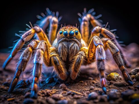 Long Exposure Photo of Large Spider on Ground at Night