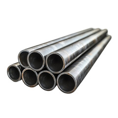 Fototapeta premium Steel Pipes Industrial Metal Tubes Stacked grey dark iron isolated on transparent background