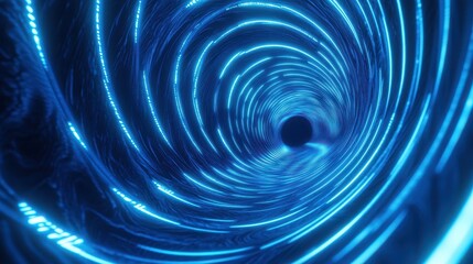 Obraz premium Futuristic abstract tunnel featuring glowing blue lights swirling in a spiral pattern, creating an immersive and dynamic atmosphere.