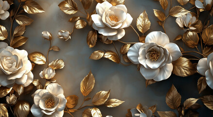 Fototapeta premium Sfondo floreale elegante e delicato. Oro e bianco.