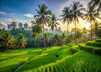 Obraz premium Lush Rice Paddies & Palm Trees: Urban Exploration Photography