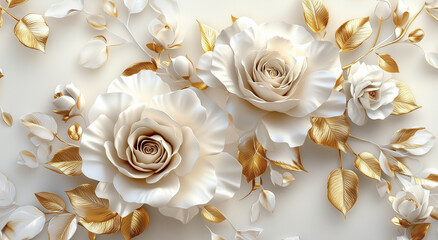 Sfondo floreale elegante e delicato. Oro e bianco.