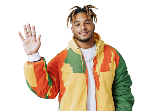 young black man waving. Isolated on green chroma background