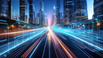 Firefly Holographic Data Streams Flowing Through a HighTech City