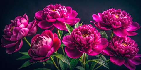 Luxurious Magenta Peonies: Delicate Spring Blooms on Dark Background - High-Resolution Stock Photo