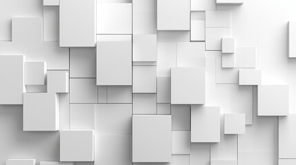An abstract composition of overlapping white cubes in various sizes, creating a modern and minimalistic texture on a clean background.