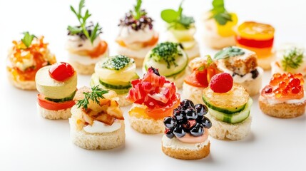 Light and airy finger foods styled for summer, isolated on white, [appetizers], [seasonal delights]