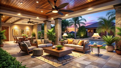 Fototapeta premium Luxurious Outdoor Patio Ceiling Fan: Custom Home Design Inspiration