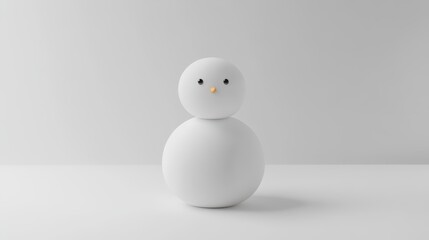 A minimalist snowman figure with a simple design, featuring a round body and a cute face, set against a clean, light backdrop.
