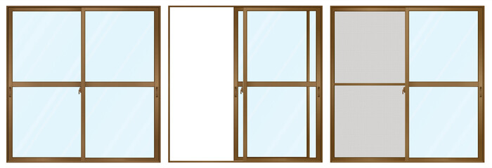 ブラウンの引き違い窓　C　サッシ　セット	