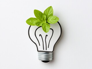 Light bulb with green plant sprouting inside symbolizing innovation sustainability renewable energy and eco conscious technological advancement in futuristic design
