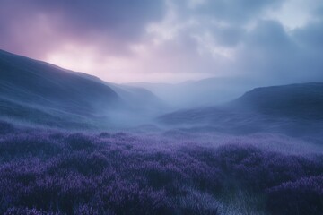 Obraz premium Misty moorland at twilight