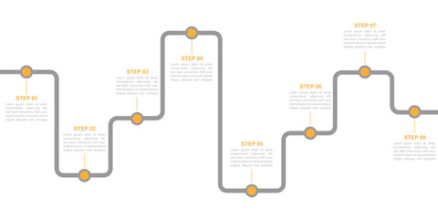 Infographic roadmap design template. Business Timeline of 8 Important Business Events annual business presentation. Vector illustration