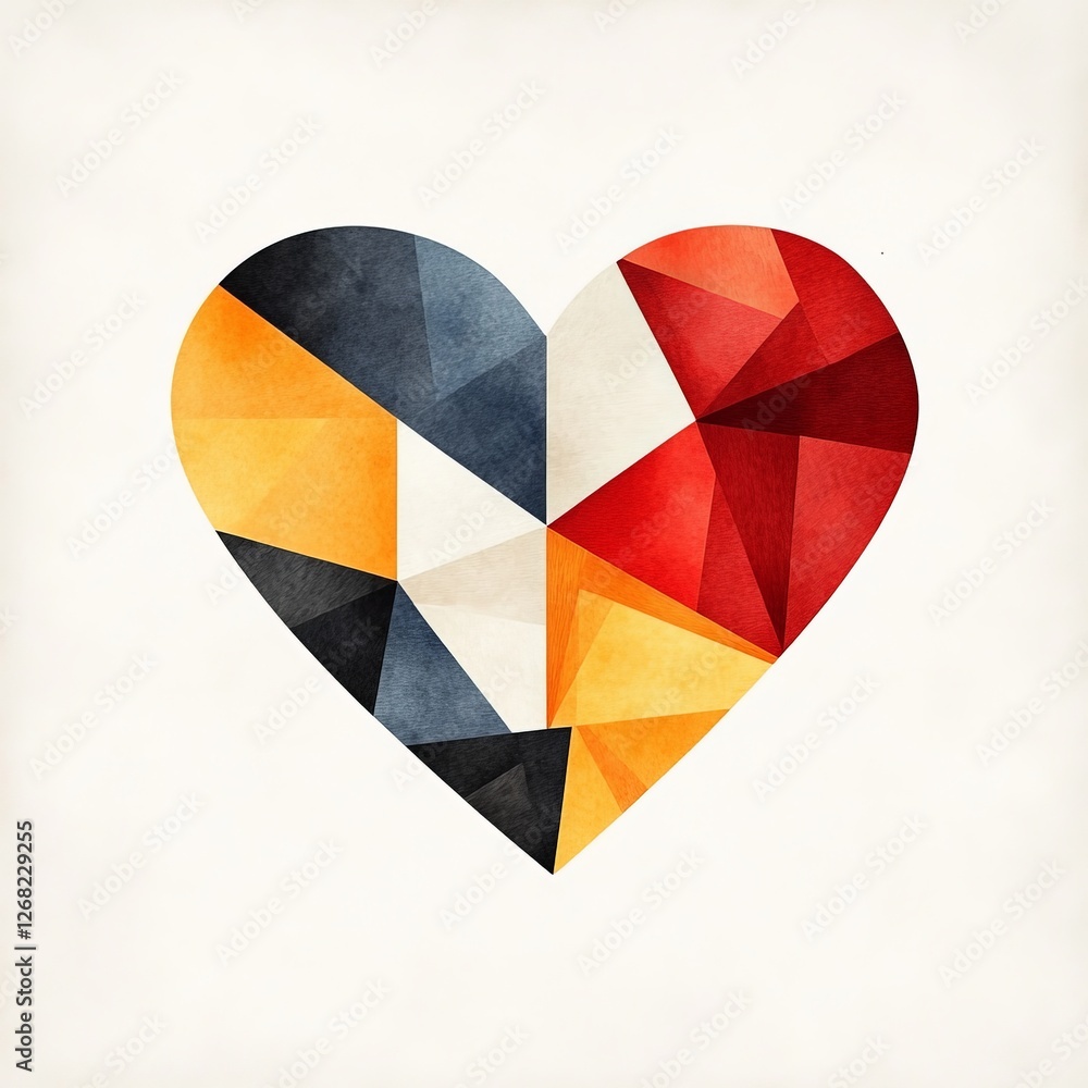 Poster abstract geometric heart with bold colors and angular shapes modern artistic representation of love 