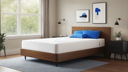 A bedroom setting with a cutting-edge mattress designed for superior comfort, breathability, and easy repositioning