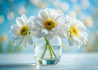 Macro Photography: Three Delicate White Flowers in a Glass Vase