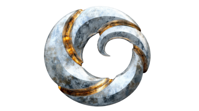 Abstract metallic silver and gold circular shape on transparent background