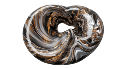 Abstract swirling marble texture forming a torus on transparent background
