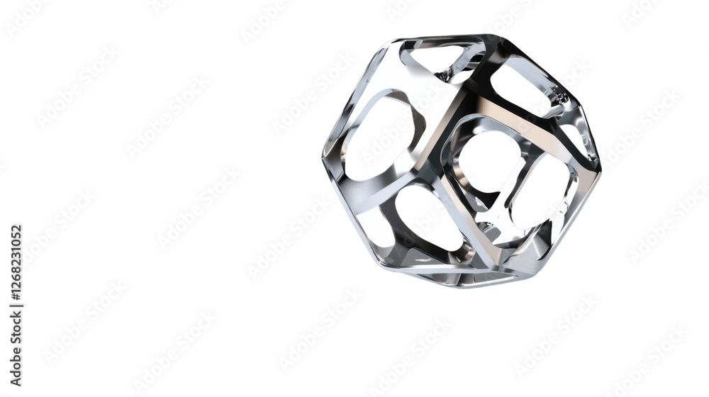 Poster rotating abstract chrome structure on transparent background