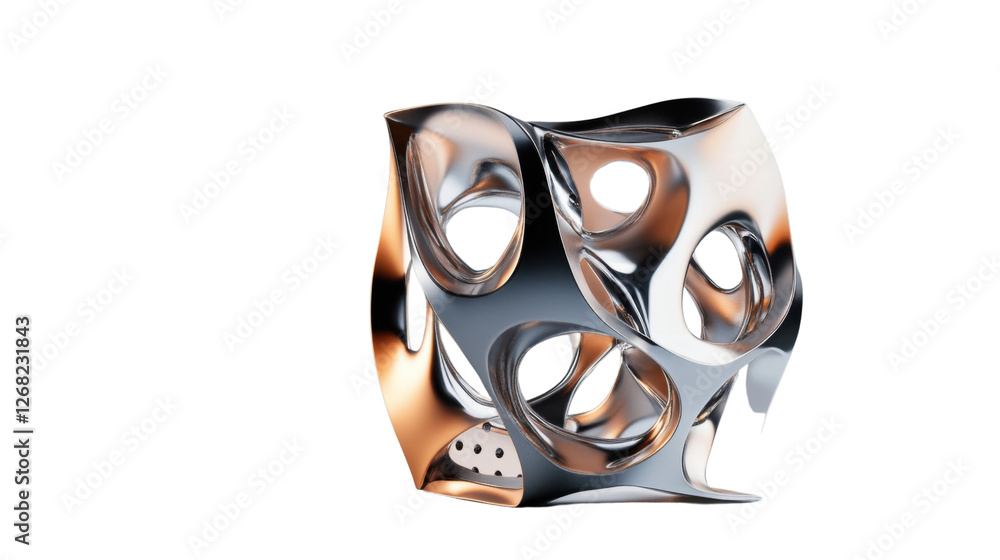 Poster abstract metallic structure rotating on transparent background
