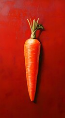 Single Carrot on Red Background