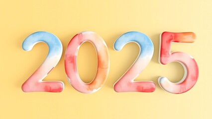 numbers 2025 on bright yellow background, creating cheerful and vibrant atmosphere to celebrate new year