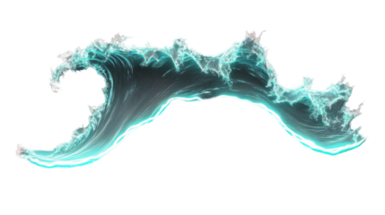 Glowing turquoise wave forming a crest on transparent background