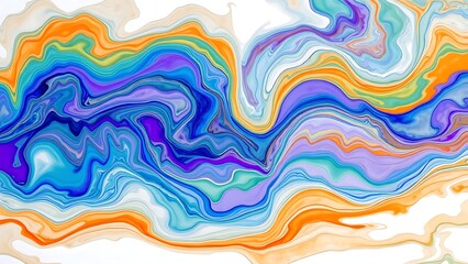 Fototapeta premium colorful abstract painting with wavy lines on white background, composed of variety colors, including blues, greens, yellows, and oranges, creating vibrant