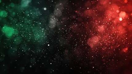 Naklejka premium A vibrant blend of green and red particles against a dark backdrop, creating a festive and dynamic atmosphere filled with energy.
