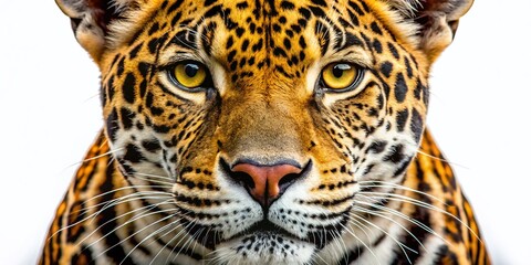 Obraz premium Majestic Jaguar Head, Fierce Animal Portrait, Wildlife Photography, Big Cat, White Background