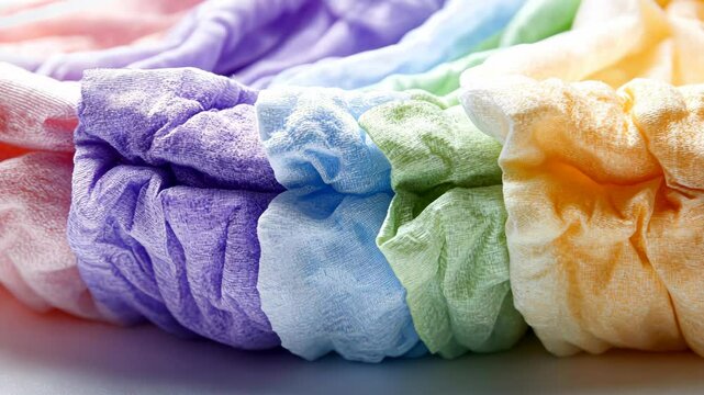 Colorful assortment of fabric scrunchies arranged in a vibrant display on a soft surface