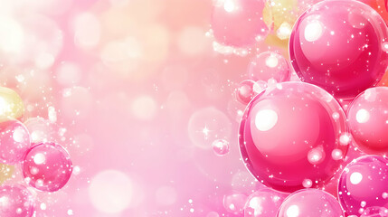 Pink shiny spheres, bokeh background, festive design, website header