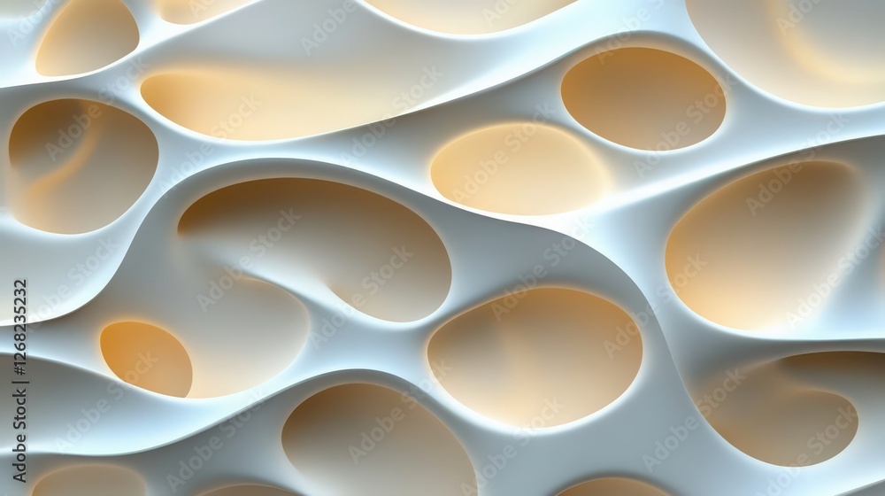Poster abstract morphing white structure with peach oval highlights pattern