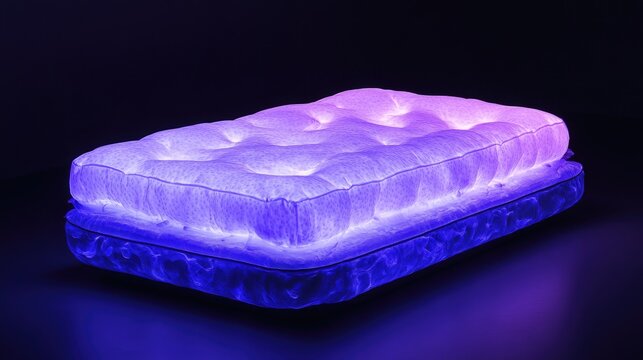 A mattress under black light, revealing dust mite colonies invisible to the naked eye