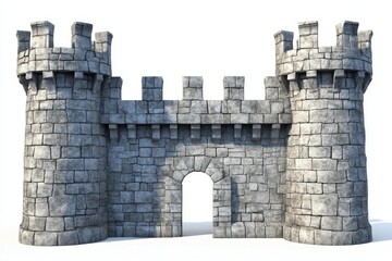 Medieval stone castle gate, isolated, white background, game asset
