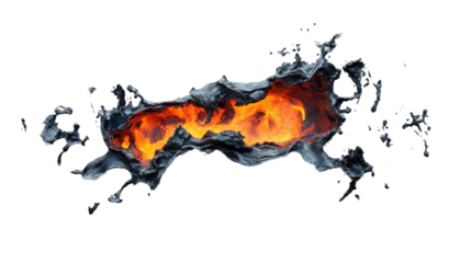 Flowing lava surrounded by cooling igneous rock on transparent background