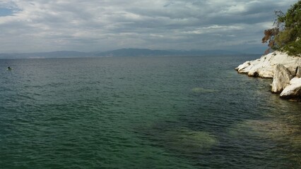 Drone aerial view of natural park, seaside, lake